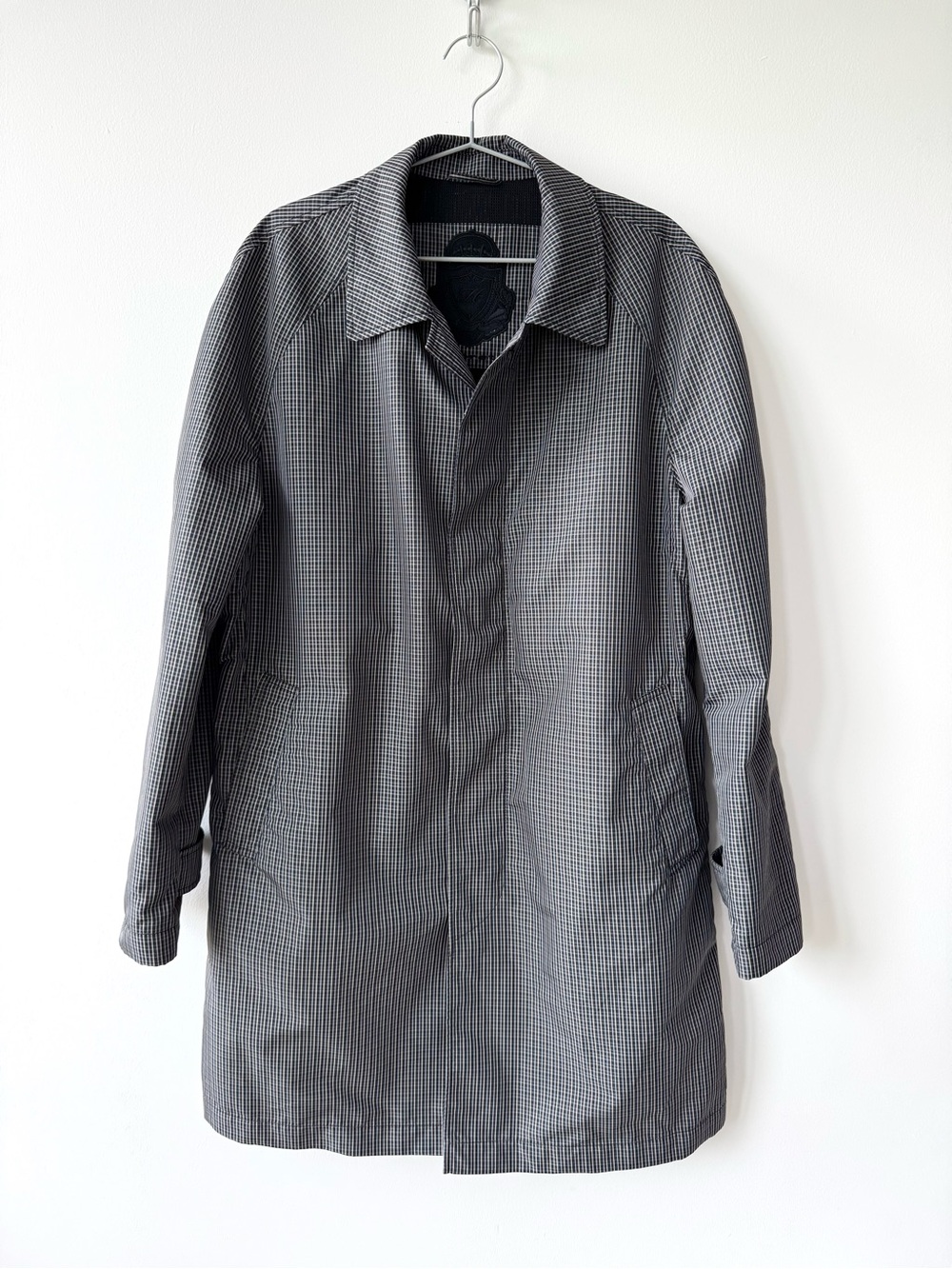 Hörst Düsseldorf Men’s Mac Style Rain Coat In Gray Micro Check - Size M - New